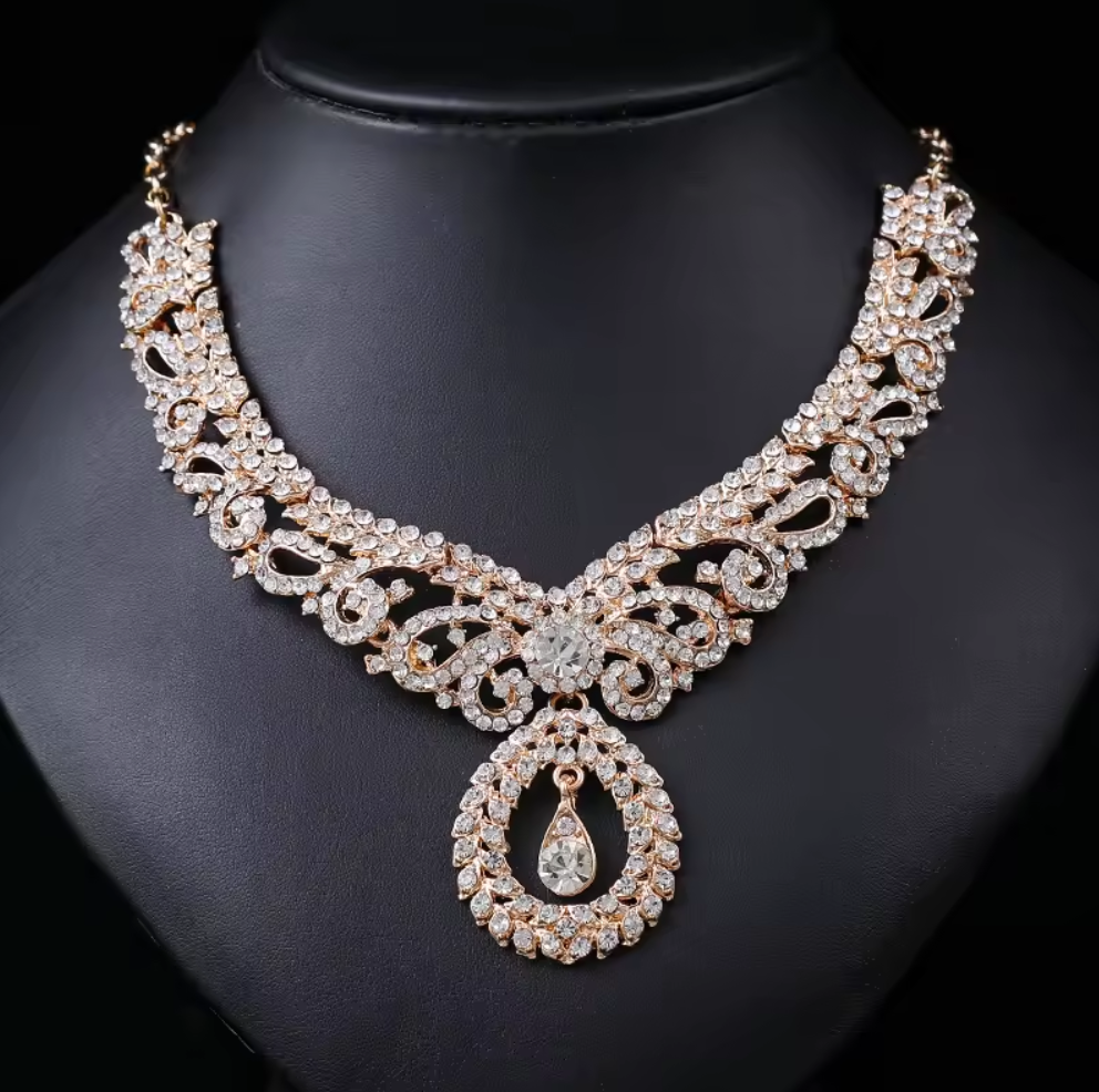 Baroque Crystal 3 Piece Bridal Earrings Necklace Jewelry Set
