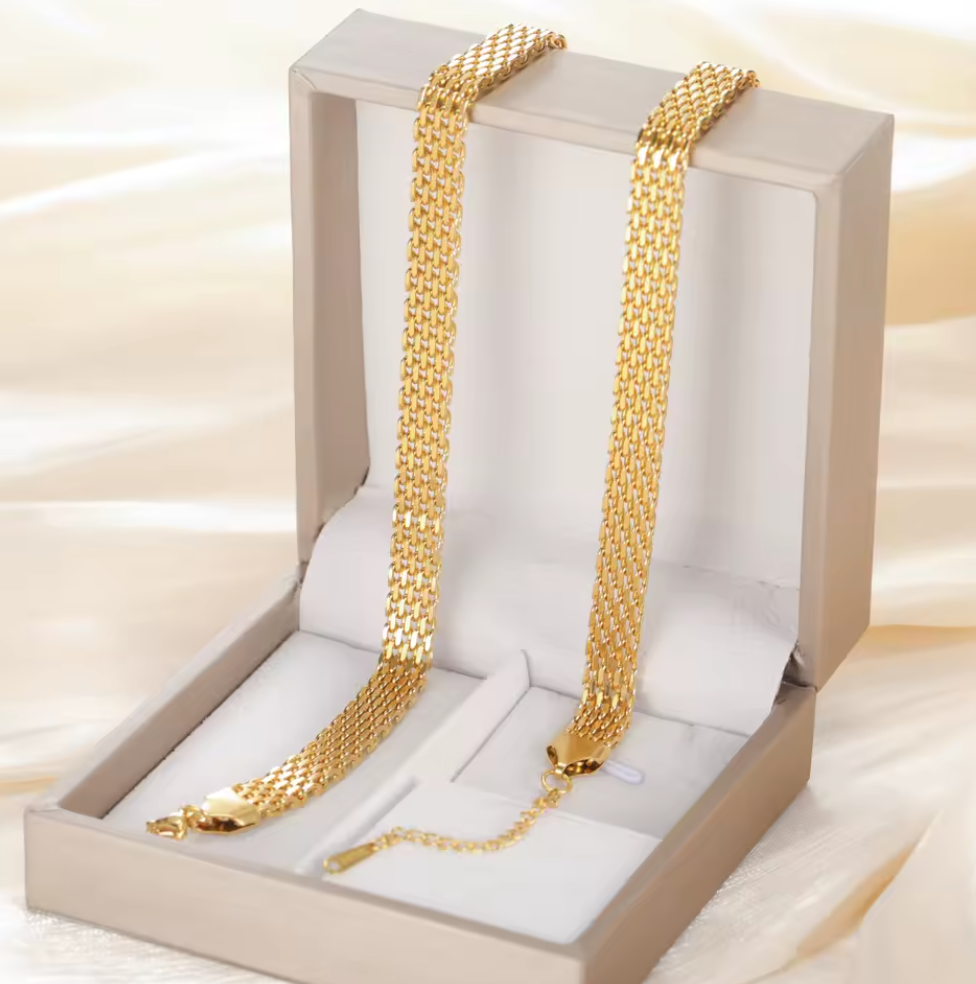 Classic Punk Wide Chains Necklace for Men Women - 18K Gold Plated Stainless Steel
