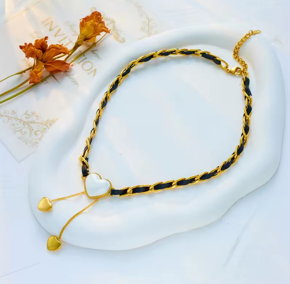 Love Heart Pearl Tassel Necklace for Women - 18k Gold Plated Stainless Steel