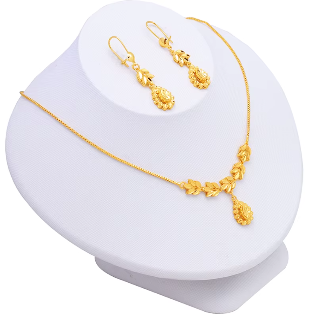 Trendy Women's Necklace Pendant & Earrings Jewelry Set - 22k Gold Plated Brass