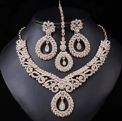 Baroque Crystal 3 Piece Bridal Earrings Necklace Jewelry Set