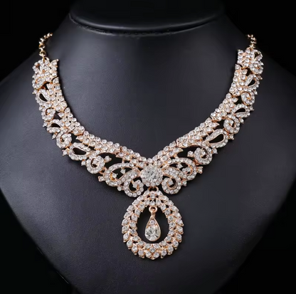 Baroque Crystal 3 Piece Bridal Earrings Necklace Jewelry Set