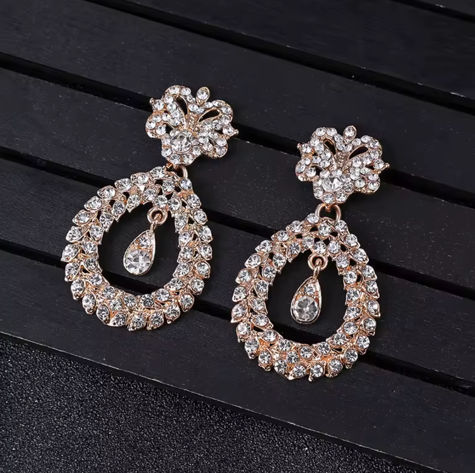 Baroque Crystal 3 Piece Bridal Earrings Necklace Jewelry Set