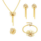 Zircon Flower Tassel Necklace Earrings Ring Bracelet Set - 18K Gold Plated Stainless Steel