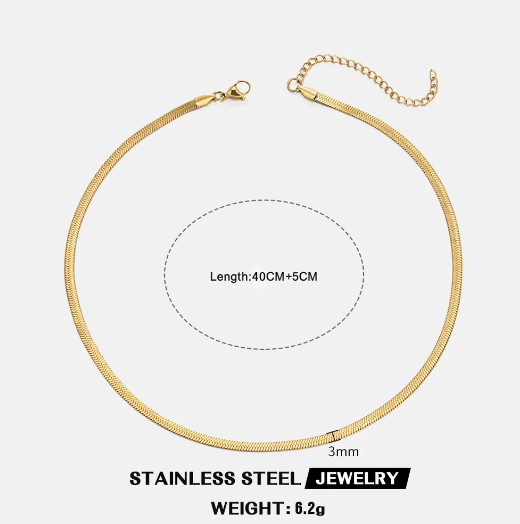 Snake Bone Chain Elegant Necklace For Women & Men - 18K Gold-Plated Stainless Steel