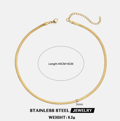 Snake Bone Chain Elegant Necklace For Women & Men - 18K Gold-Plated Stainless Steel