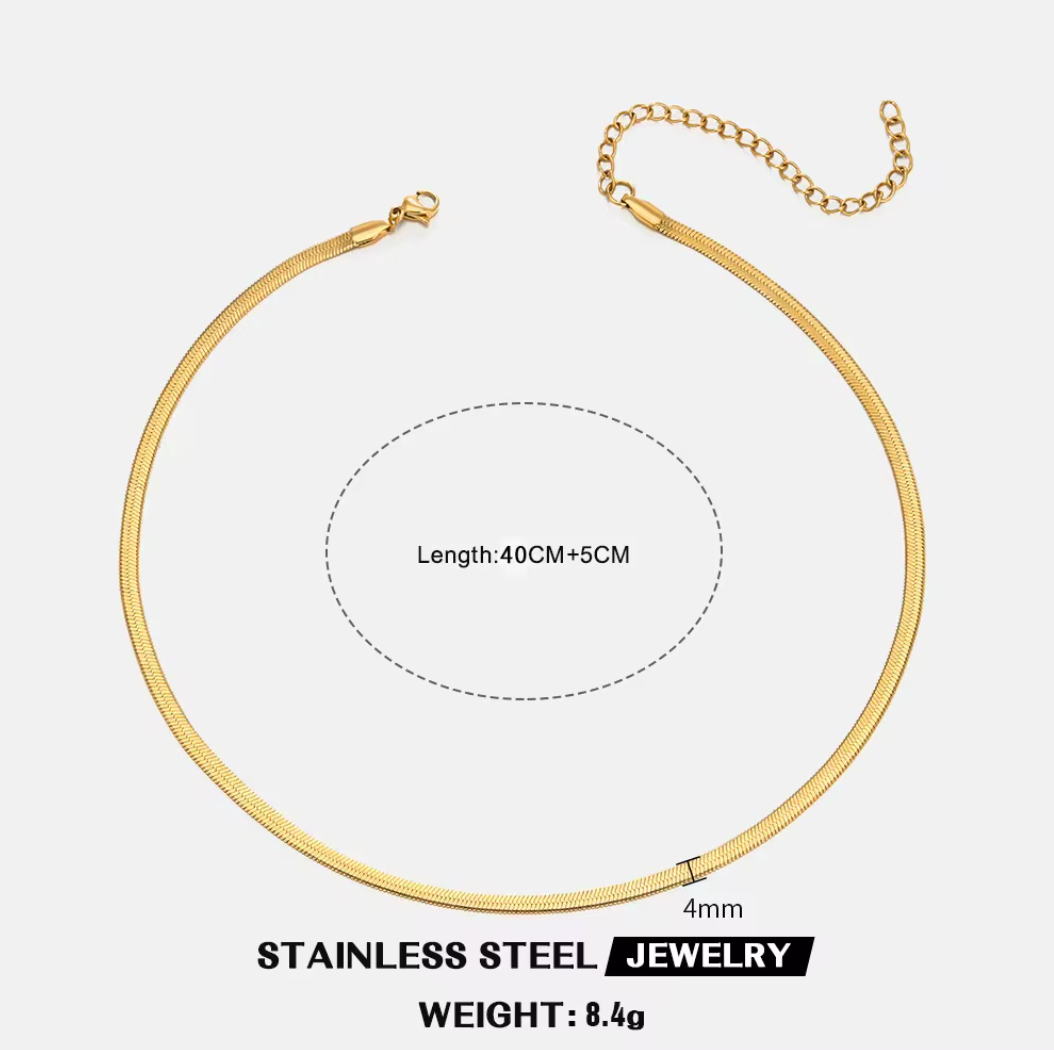 Snake Bone Chain Elegant Necklace For Women & Men - 18K Gold-Plated Stainless Steel