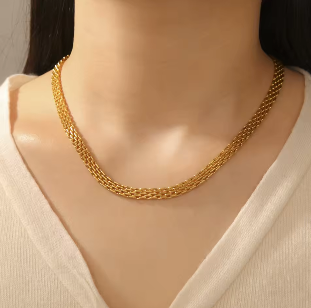 Classic Punk Wide Chains Necklace for Men Women - 18K Gold Plated Stainless Steel