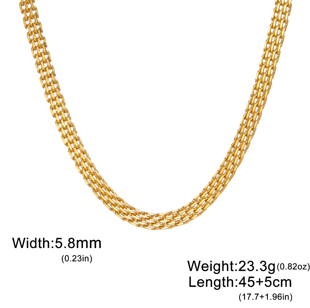 Classic Punk Wide Chains Necklace for Men Women - 18K Gold Plated Stainless Steel