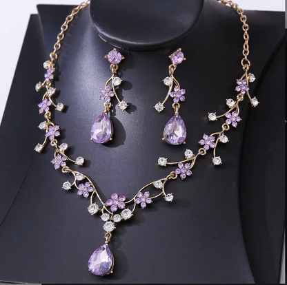 Starry Sky Flower Diamond Clavicular Chain Necklace Earring Set