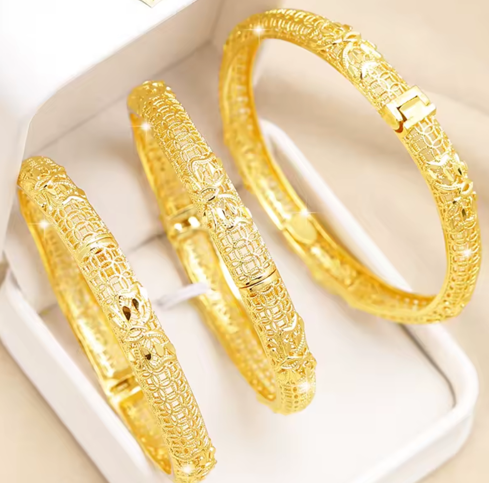 Trendy Charm Bangles For Women - 24K Gold-Plated