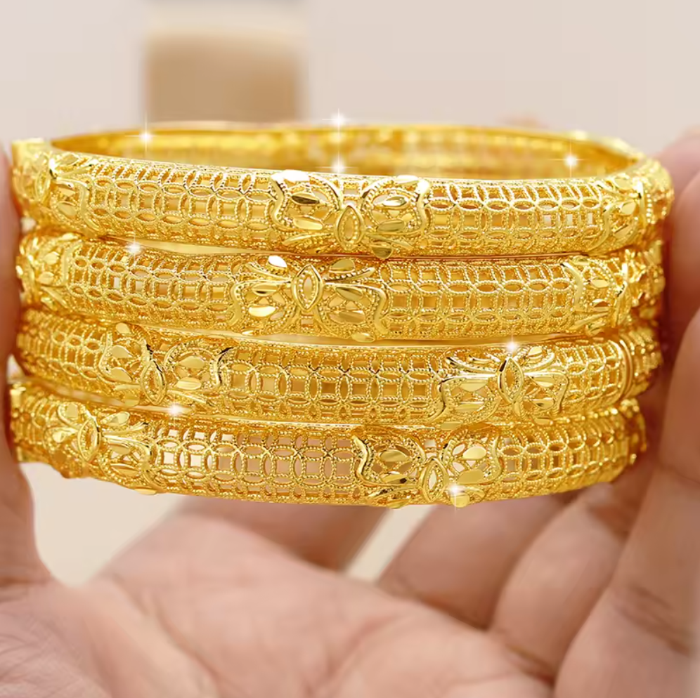 Trendy Charm Bangles For Women - 24K Gold-Plated