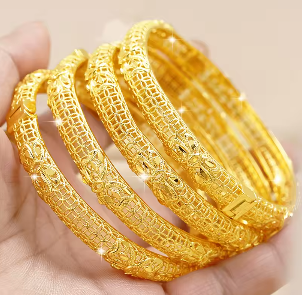 Trendy Charm Bangles For Women - 24K Gold-Plated