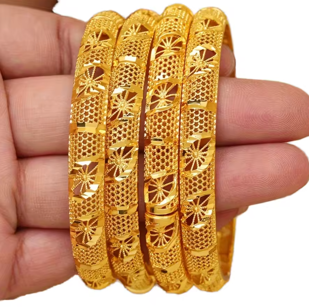 Trendy Charm Bangles For Women - 24K Gold-Plated