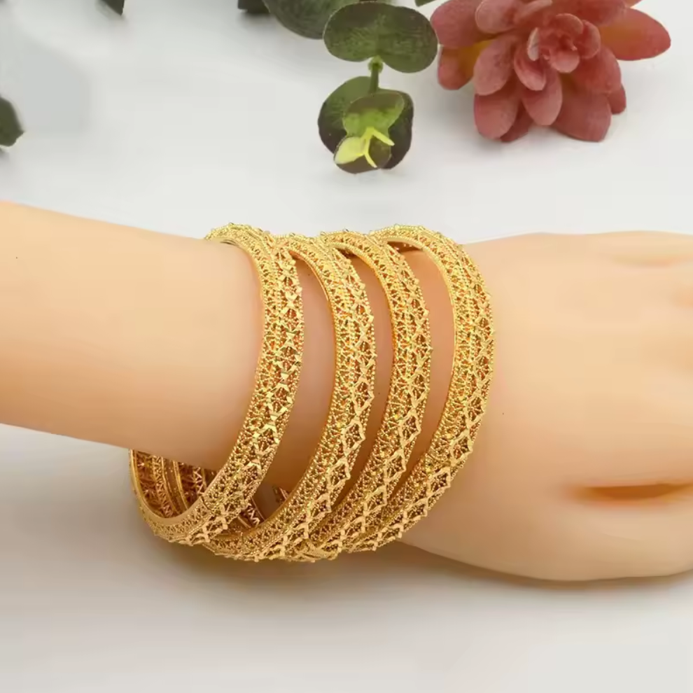 Trendy Charm Bangles For Women - 24K Gold-Plated