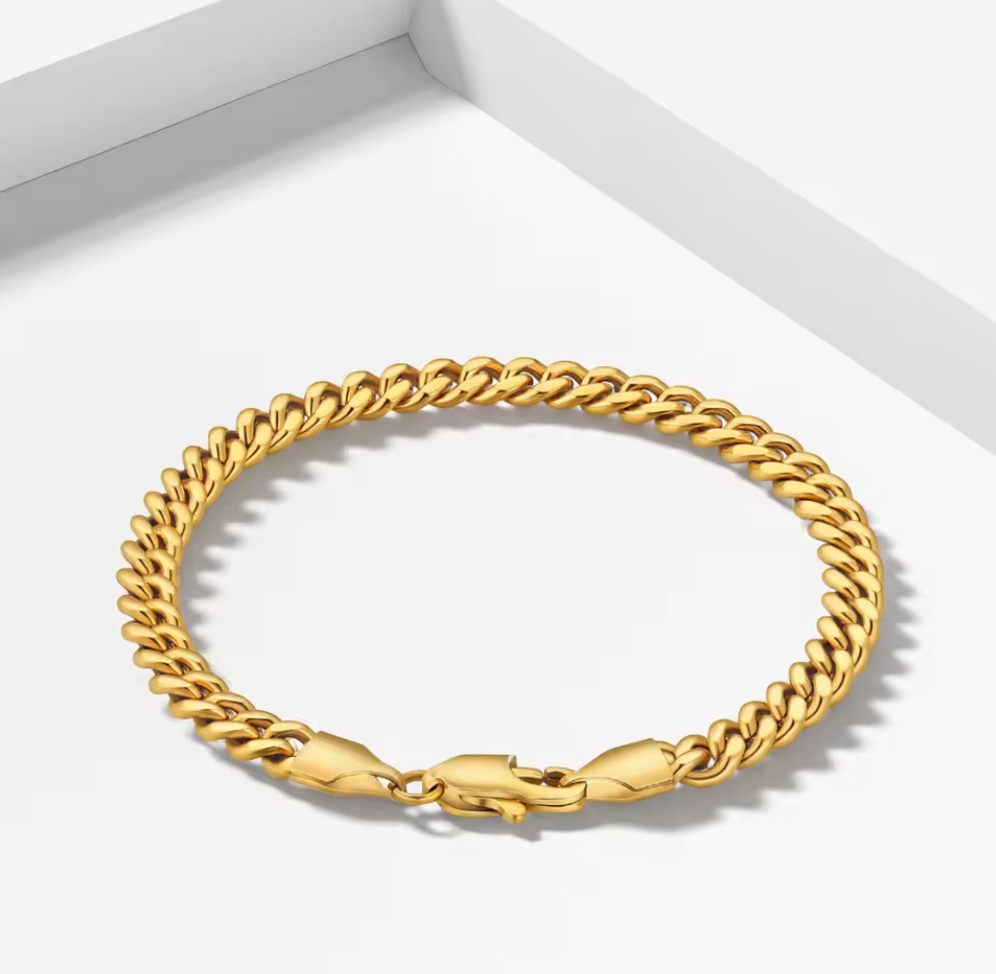 Miami Cuban Link Chain Bracelet for Men Women - 18K Real Gold Plated Stainless Jewelry