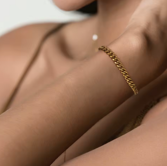 Miami Cuban Link Chain Bracelet for Men Women - 18K Real Gold Plated Stainless Jewelry