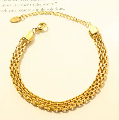Non Tarnish Titanium Steel Real 18k Gold Plated Wide Chain Bracelets Flat Stainless Steel Watch Chain Bracelet for Women