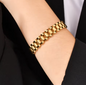 Mens Watch Charm Cuff Designer Bracelet - 18k Gold Plated Stainless Steel