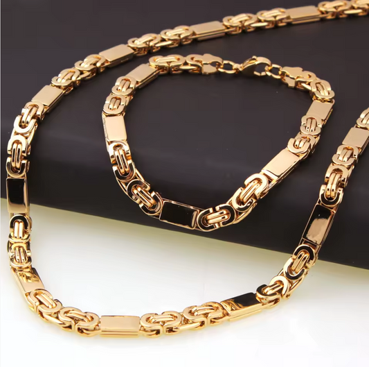 Men's Italian Figaro Chain Necklace Set - 18K Gold Plating Solid Stainless Steel