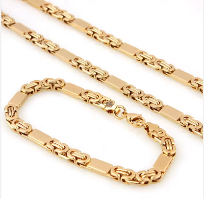 Men's Italian Figaro Chain Necklace Set - 18K Gold Plating Solid Stainless Steel