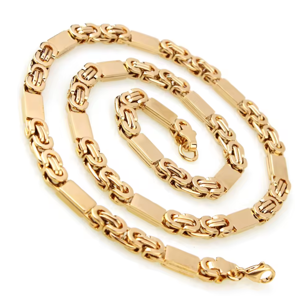 Men's Italian Figaro Chain Necklace Set - 18K Gold Plating Solid Stainless Steel