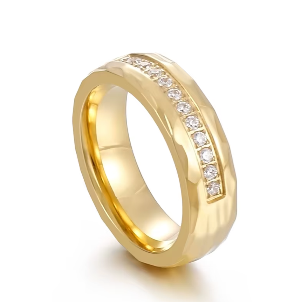Round Cut Cubic Zircon Couples Rings for Women Men - 18k Gold Plated Stainless Steel