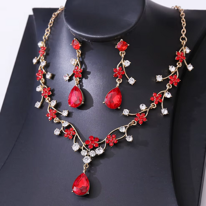 Starry Sky Flower Diamond Clavicular Chain Necklace Earring Set