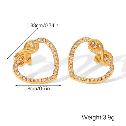 Heart & Round Stud Earrings - 18K Gold Plated Stainless Steel Polished Finish