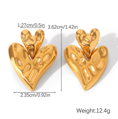 Heart & Round Stud Earrings - 18K Gold Plated Stainless Steel Polished Finish