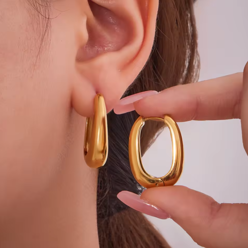 Minimalist U-Shape Thick Huggie Hoop Earrings - 18K Gold/Silver Plated Stainless Steel
