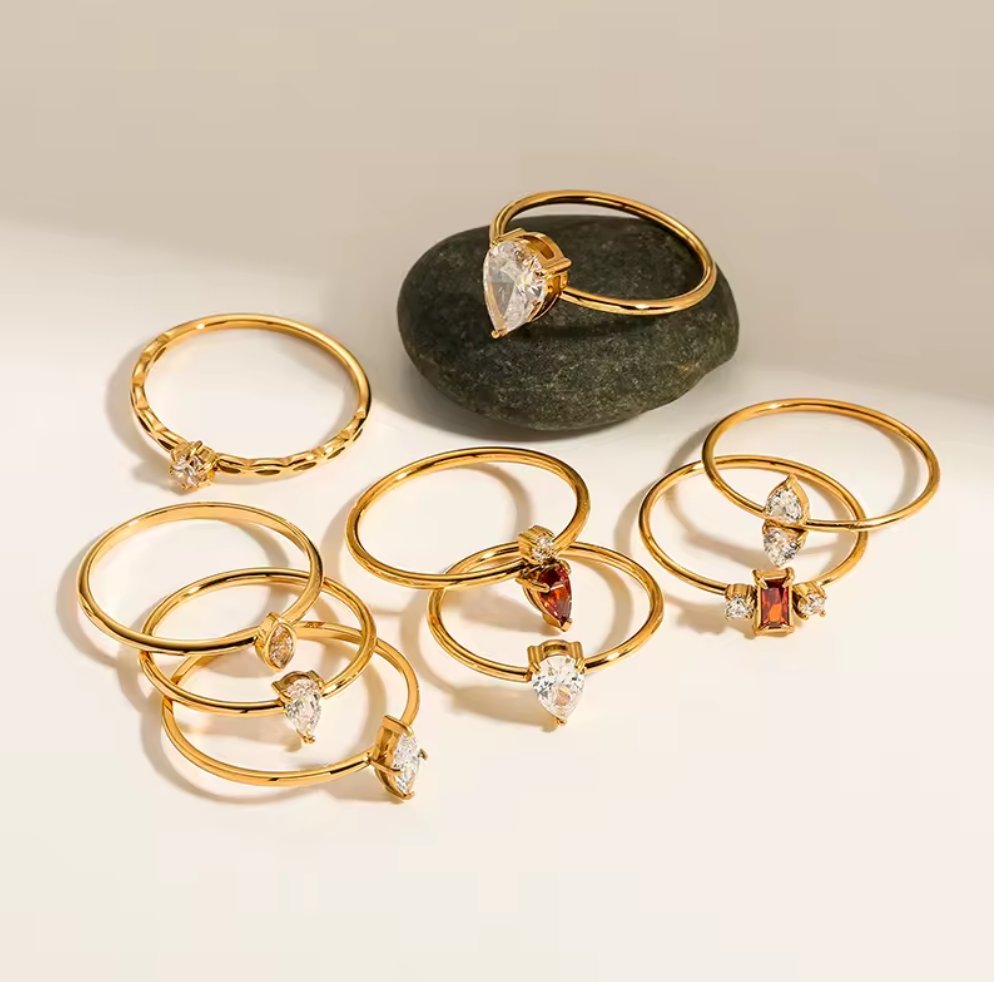 Dainty Zircon Eternity Thin Stackable Women's Rings - 18k Gold Plated Non Tarnish Jewelry Stainless Steel