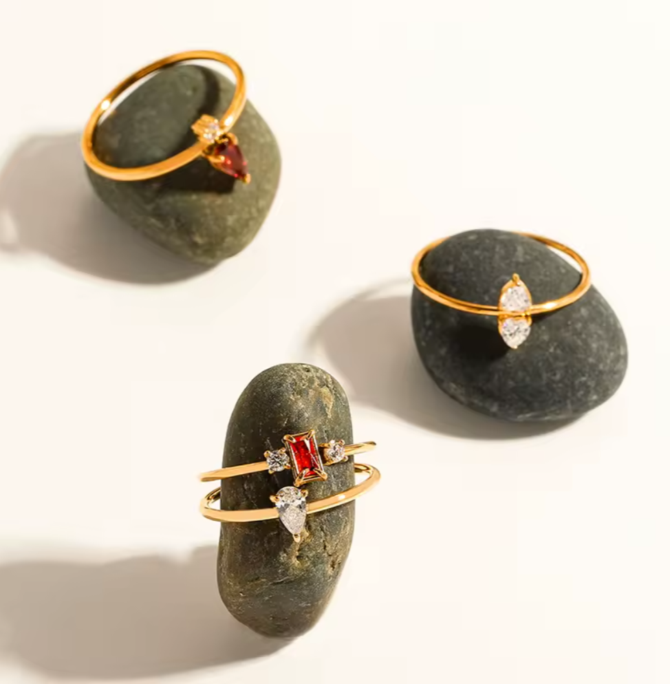 Dainty Zircon Eternity Thin Stackable Women's Rings - 18k Gold Plated Non Tarnish Jewelry Stainless Steel