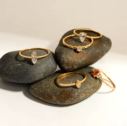 Dainty Zircon Eternity Thin Stackable Women's Rings - 18k Gold Plated Non Tarnish Jewelry Stainless Steel