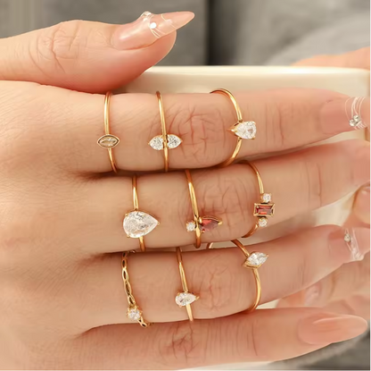 Dainty Zircon Eternity Thin Stackable Women's Rings - 18k Gold Plated Non Tarnish Jewelry Stainless Steel
