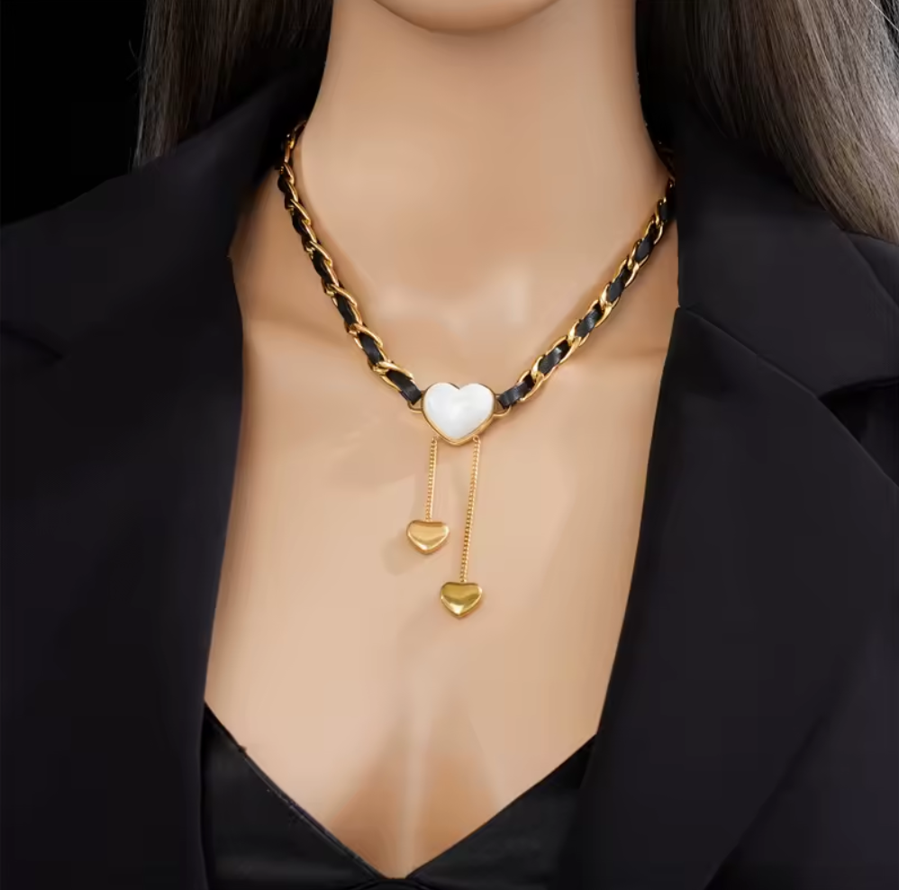 Love Heart Pearl Tassel Necklace for Women - 18k Gold Plated Stainless Steel