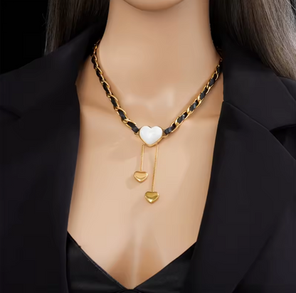 Love Heart Pearl Tassel Necklace for Women - 18k Gold Plated Stainless Steel