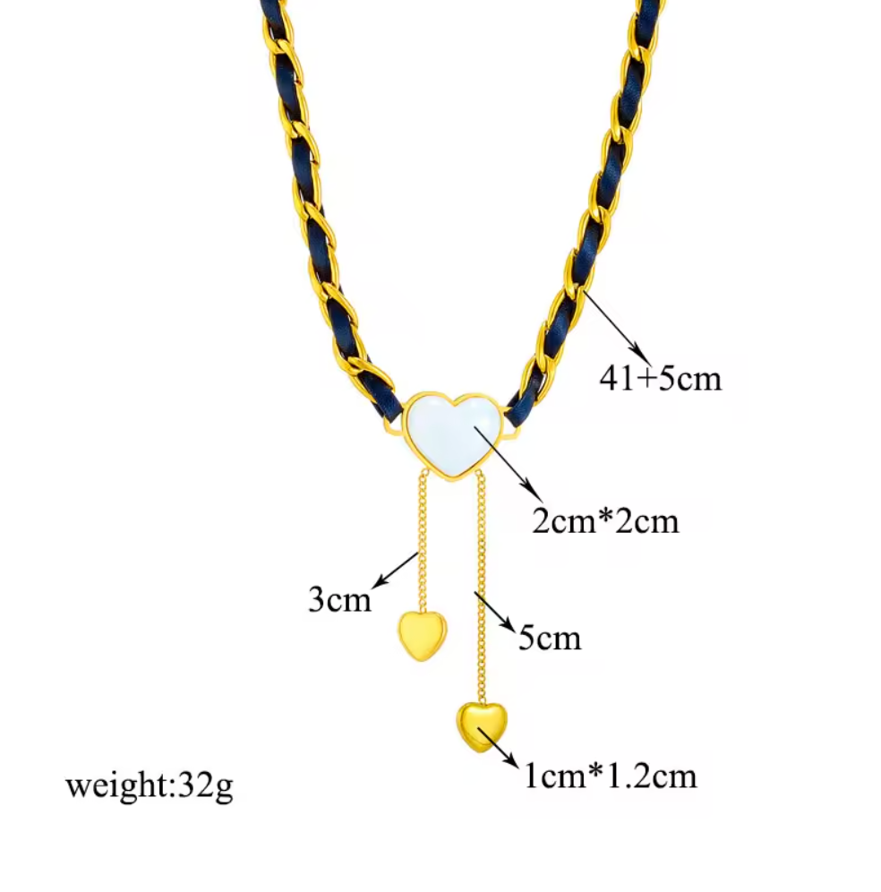 Love Heart Pearl Tassel Necklace for Women - 18k Gold Plated Stainless Steel