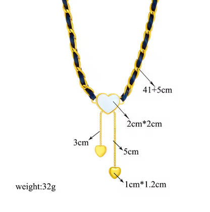 Love Heart Pearl Tassel Necklace for Women - 18k Gold Plated Stainless Steel