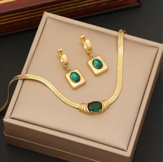 Bracelet Necklace and Earring Set For Women - 18k Gold Plated Stainless Steel