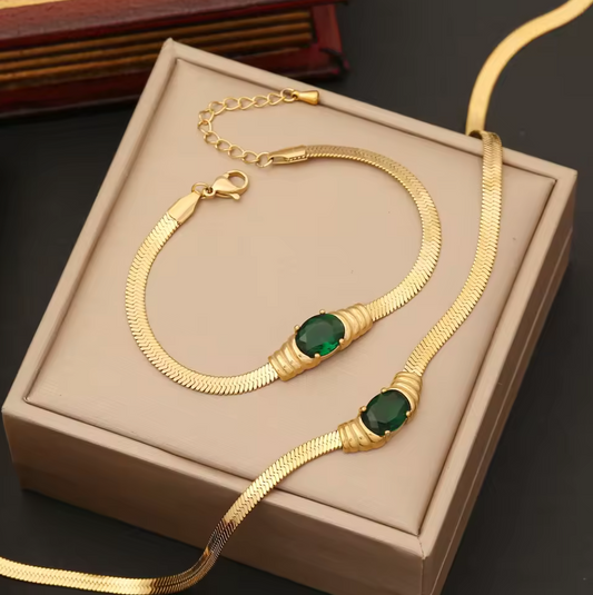 Bracelet Necklace and Earring Set For Women - 18k Gold Plated Stainless Steel