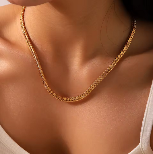 Minimalist Weaving Chain Necklace Bracelet Jewelry Set - 18K Gold Plated Stainless Steel Metal