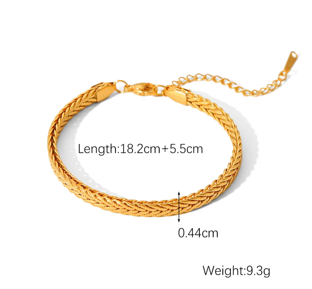 Minimalist Weaving Chain Necklace Bracelet Jewelry Set - 18K Gold Plated Stainless Steel Metal