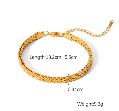 Minimalist Weaving Chain Necklace Bracelet Jewelry Set - 18K Gold Plated Stainless Steel Metal