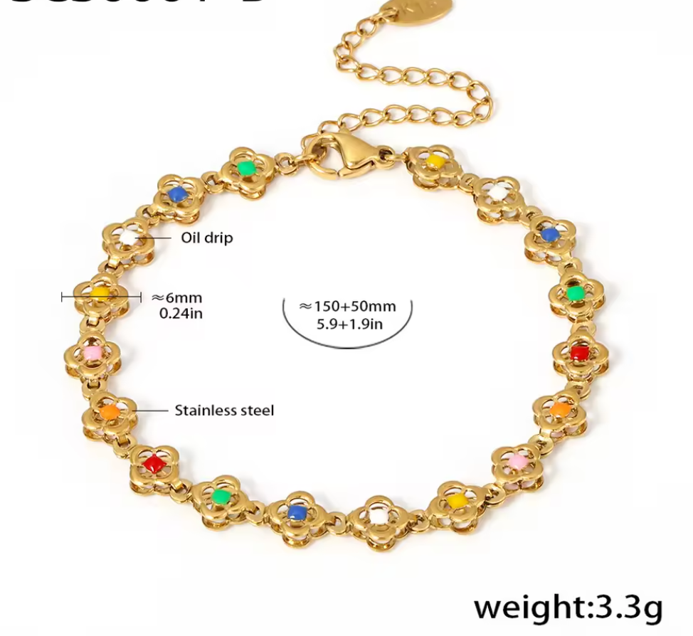 Clover Design Necklace, Bracelet, Anklet Set - 18K Gold Plated Stainless Steel