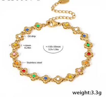 Clover Design Necklace, Bracelet, Anklet Set - 18K Gold Plated Stainless Steel