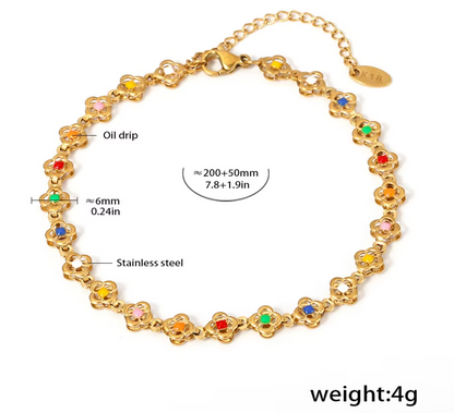 Clover Design Necklace, Bracelet, Anklet Set - 18K Gold Plated Stainless Steel
