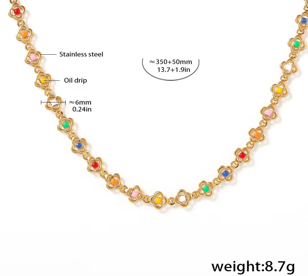 Clover Design Necklace, Bracelet, Anklet Set - 18K Gold Plated Stainless Steel