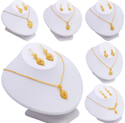 Trendy Women's  Necklace Pendant & Earrings Jewelry Set - 22k Gold Plated Brass