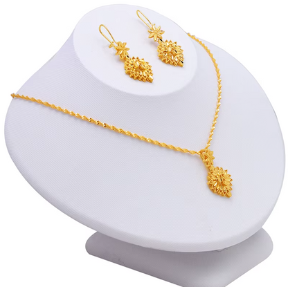 Trendy Women's  Necklace Pendant & Earrings Jewelry Set - 22k Gold Plated Brass
